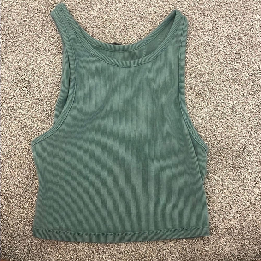 Zara Green Fitted Crop Tank Top